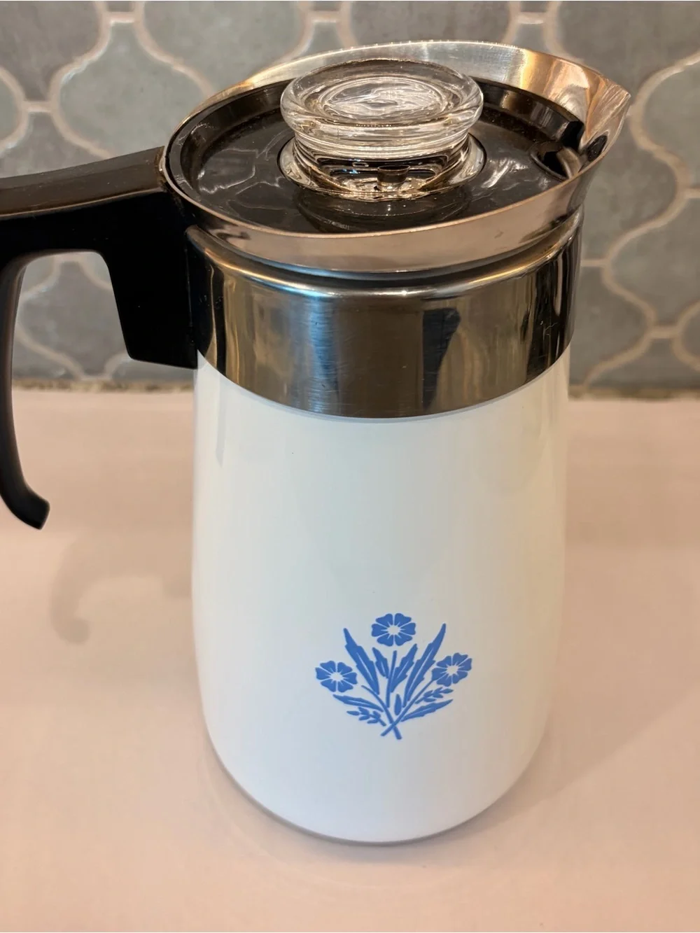 Vintage CorningWare Blue Cornflower 9-Cup Stovetop Percolator Coffee Pot